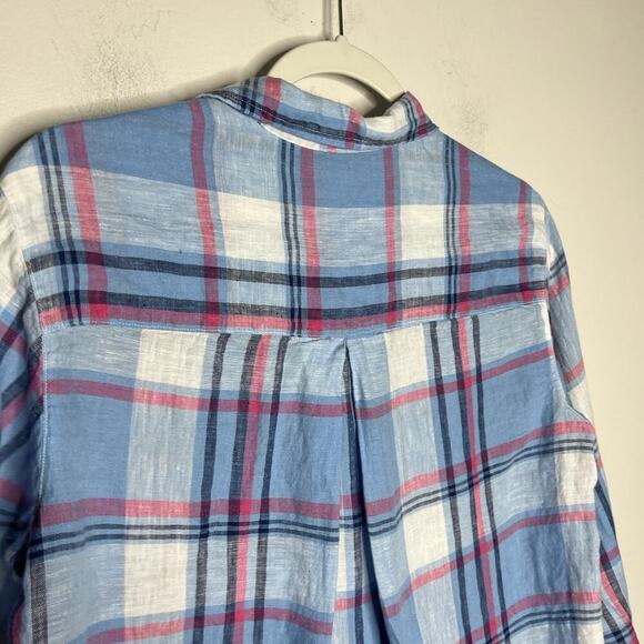 Grayson The Hero Shirt Womens Small Blue Plaid Linen Button Up Casual Preppy - Picture 9 of 10